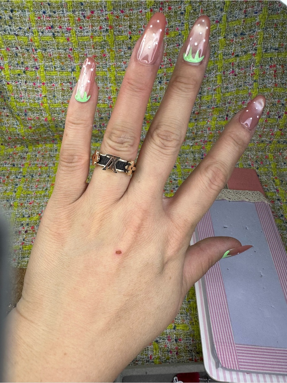 AA great Gold Tone Linked Logo Ring - Women Jewelry - Gold